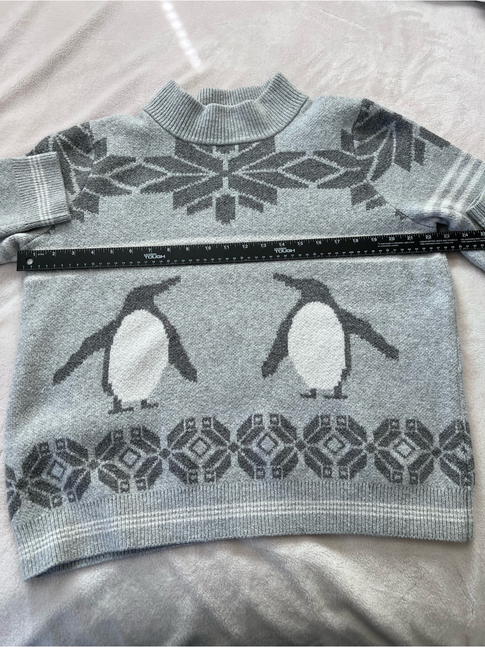 Bass Women’s XL Gray Penguin Fair Isle Mock Neck Sweater Winter Holiday Knit - Picture 5 of 8